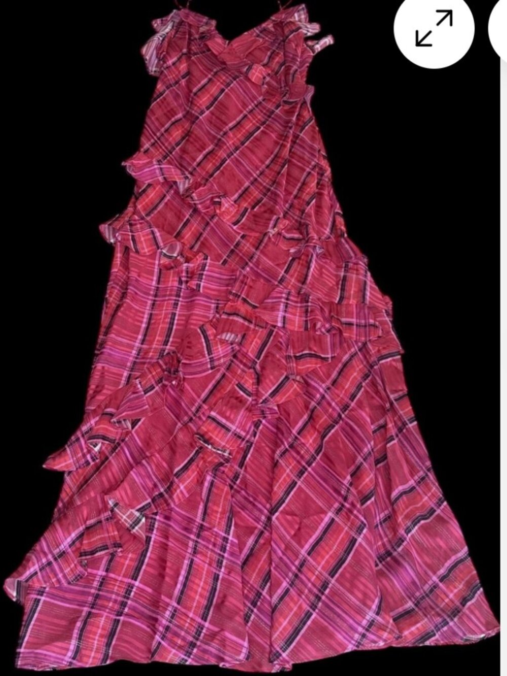 LoveShackFancy Rialto Cheery Red Plaid Metallic Ruffle Maxi Dress NWT - Picture 8 of 8